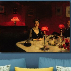 John Singer Sargent A Dinner Table at Night Canvas – 1884 Moody Interior Scene, Candlelit Victorian Dining Art, Elegant Vintage Wall Decor/9