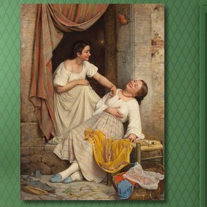 Carl Bloch : Two Laughing Girls (1865) Canvas/Bloch Painting/Wrapped or Framed Wall Decor/Vintage Print Art/Famous Wall Art/Famous Poster/2