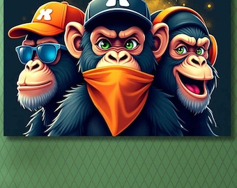 3 Monkeys With Headphones, Headband and Glasses Canvas/three Wise
