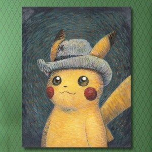 Pikachu Van Gogh Canvas Wall Art/Van Gogh Pikachu Print/Artwork Poster/Aesthetic Poster/Pikachu Wall Prints/Pikachu Painting/Pikachu Gifts