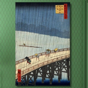 Utagawa Hiroshige: Sudden shower over Shin-Ōhashi bridge and Atake (1858) Canvas Wall Art, Japanese Poster Print, Edo Period Painting Gift 4