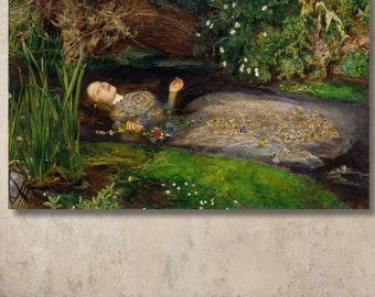 ミレイ作「オフィーリア」キャンバスプリント - ラファエル前派の絵画