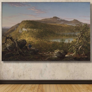 Thomas Cole: Ein Blick auf die Two Lakes and Mountain House, Catsstill Mountains, Morning (1844) Leinwand Wandkunst, gerolltes oder gerahmtes Wandkunst Geschenk