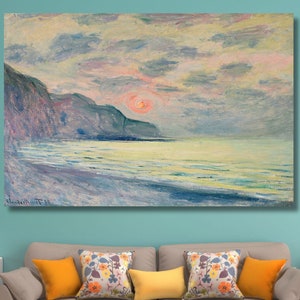 Claude Monet: Pourville al tramonto, tempo nebbioso (1882) Tela artistica da parete/Dipinto di Monet/Regalo di opera d&#39;arte di Monet/Poster di Monet/Stampa di alta qualità/21