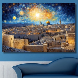 Al-Aqsa Mosque Canvas Artwork/Jerusalem Painting/Muslim Wall Decor/First Qibla Poster/Islamic Print Gift/Framed or Rolled Giclee Wall Art