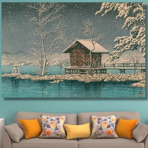 Hasui Kawase: Kansa no Miya Shrine in Snow, Lake Tazawa (1927) Canvas Wall Art/Japanese Painting/Wrapped or Framed Painting/Japanese Poster7