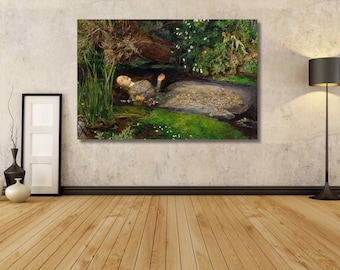 John Everett Millais Ophelia Canvas Wall Art – Pre-Raphaelite Painting Print, Romantic Vintage Artwork for Home Decor, Fine Art Repro /1