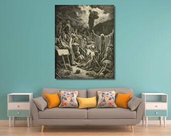 Gustave Dore: Hesekiels Vision Tal der trockenen Knochen Leinwand / klassische biblische Wandkunst / religiöses Meisterwerk Gravurdruck / christliches Dekor / 8