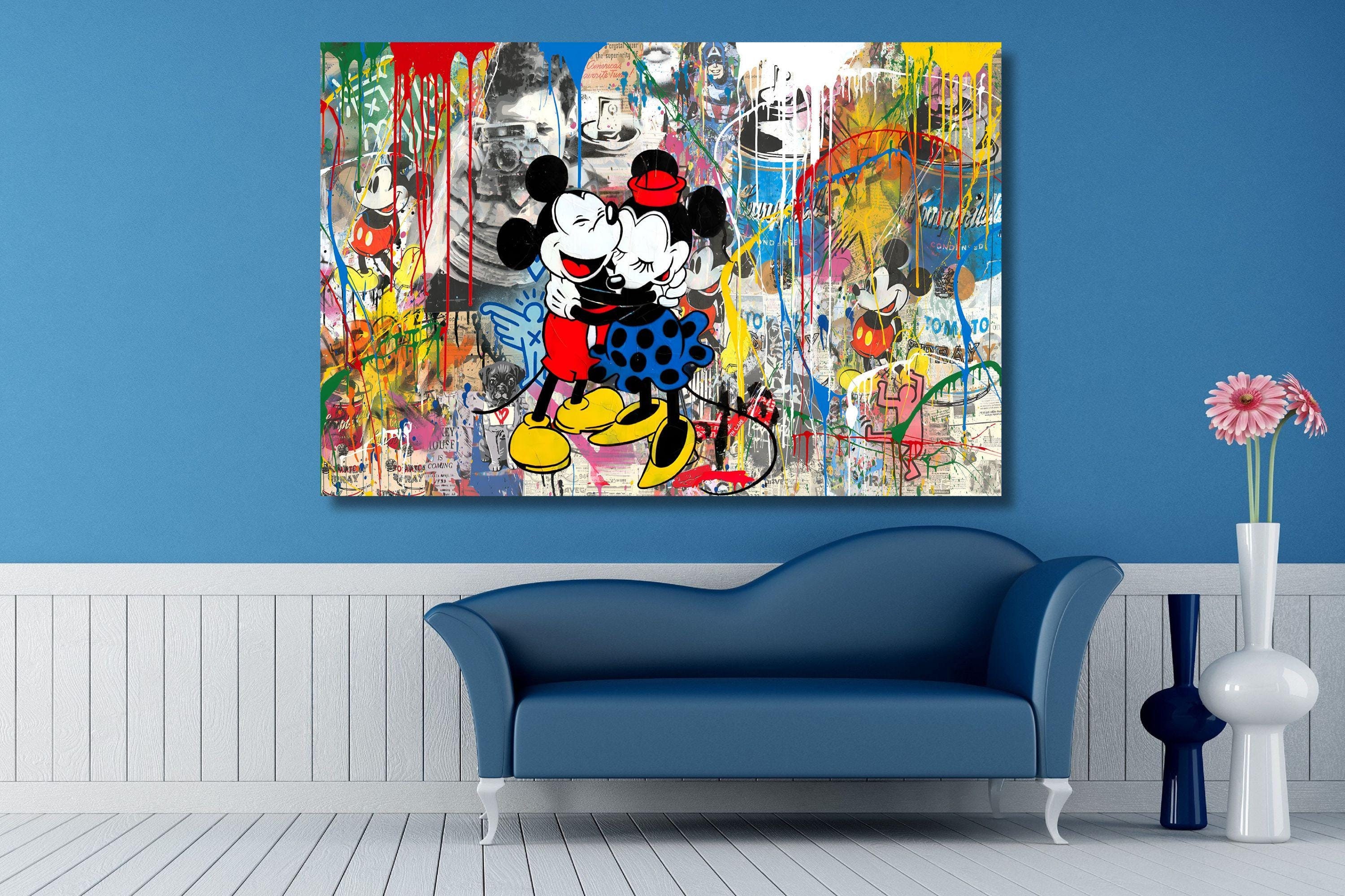 Minnie and Mickey Mouse Canvas Wall Art, Graffiti Street Art