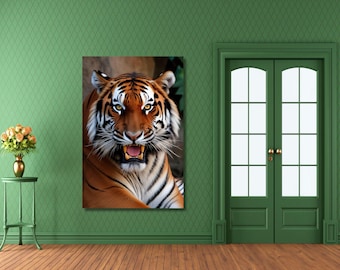 Cuadro de tigre rugiente para pared/Pintura de tigre/Estampado de animales/Póster de animales/Decoración de pared de tigre indio/Cuadro de pared envuelto o enmarcado/Arte de animales salvajes2