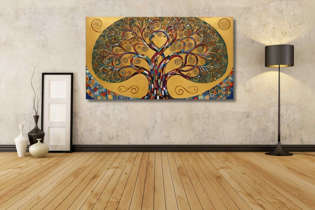 JOSUE Painting And Tree Of Life Modern Canvas Wall Art Orange,Blue Picture For Living Room Bedroom Home Office Wall Decor-40x60cm Unframed