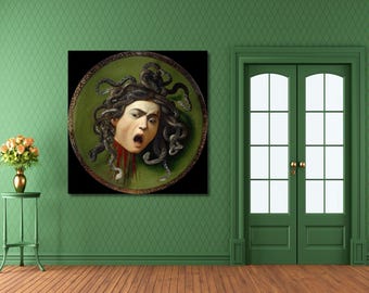 Caravaggio: Medusa (1597) Lienzo, Pintura de Medusa, Decoración de pared para el hogar, Póster de regalo, Impresión de alta calidad, Maestro barroco, Pintor italiano