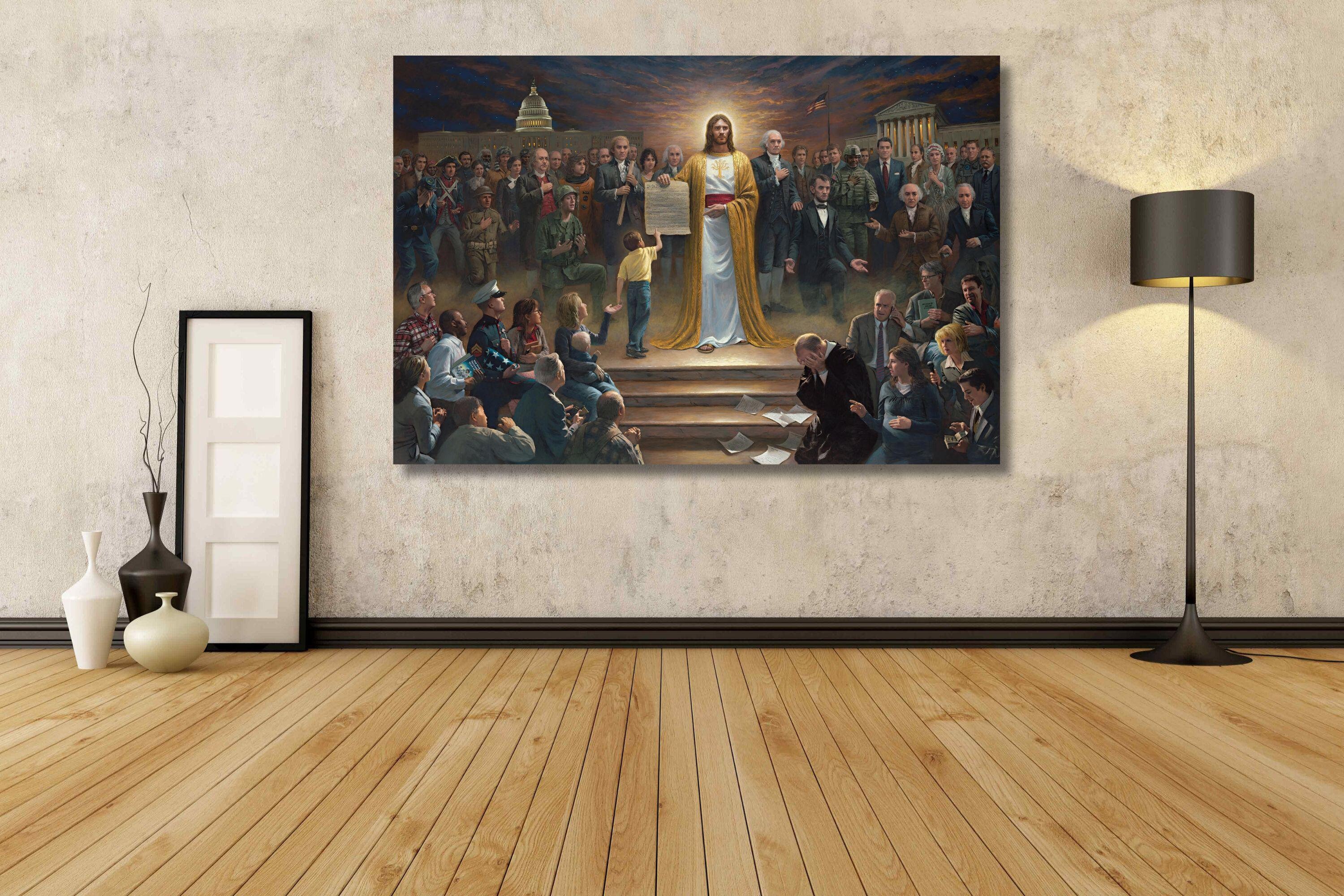 Jesus and America Wall Decor/Jesus Among The People/Christian Wall Art/Jesus Canvas Painting/Jesus Print Art/Jesus, Child and Soldier Poster