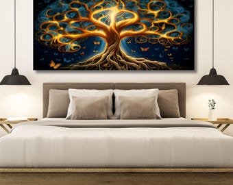 Obraz na płótnie Drzewo Życia, symbol mitologii nordyckiej, gotowy do powieszenia, obraz Yggdrasil, wydruk Drzewa Życia, plakat Drzewa Życia 23