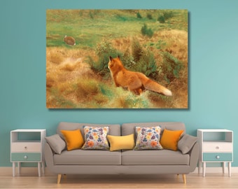 Bruno Liljefors: Fox and Rabbit (1909) Canvas Art/Animals Poster/Wrapped or Framed Wall Art/Fox Painting/Fox Print/Rabbit Poster Gift/7