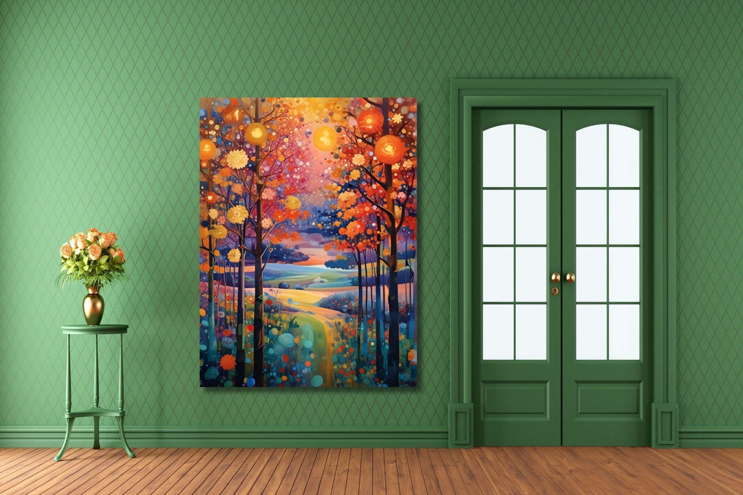 Gustav Klimt Inspired Landscape Canvas Wall Art, Flowers Exhibition ...