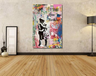 Banksy: I Will Love You Forever Canvas Wall Art/Banksy Kids Colorful Painting/Graffiti Art/Modern Wall Art/Home Wall Decor/Banksy Print (1)