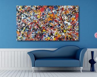 Jackson Pollock Colorful Drip Painting Canvas / Abstract Expression Art / Large Wall Decor Print