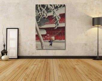 Hasui Kawase: Snow at Zojoji Temple, Shiba (1925) Canvas Wall Art/Wrapped or Framed Painting/Japanese Poster Print/Temple Wall Art Gift/8