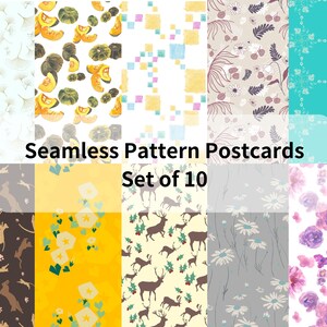 Peut inclure: Ensemble de 10 cartes postales numériques avec différents motifs sans couture. Les motifs comprennent des citrouilles, des fleurs, des cerfs et des formes géométriques. Les cartes postales sont parfaites pour ajouter une touche de fantaisie à votre correspondance numérique.