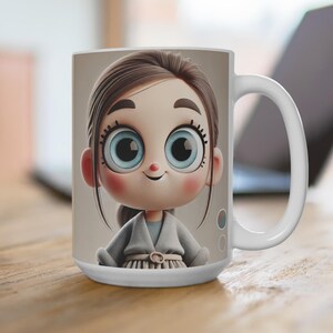 Cute Cartoon Character Ceramic Mug, 15oz Large Coffee Cup, Kawaii mug design, Gift for her, Cartoon girl design mug, BPA-free, Lead-free