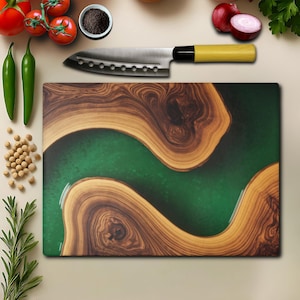 Planche à Découper En Verre Trempé - Motif Forêt Abstraite, 80x52 Cm, Facile à Nettoyer, Neuve