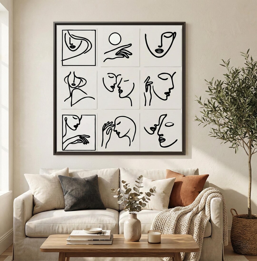 Minimalist Line Art Faces Wall Art, Abstract Modern Canvas Print - Etsy