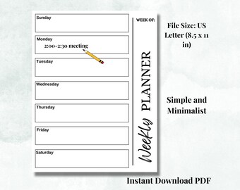 Digital weekly planner, Weekly planner printable