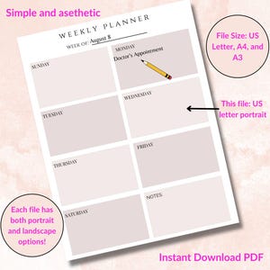 Digital Weekly Planner, Minimalist Weekly Planner