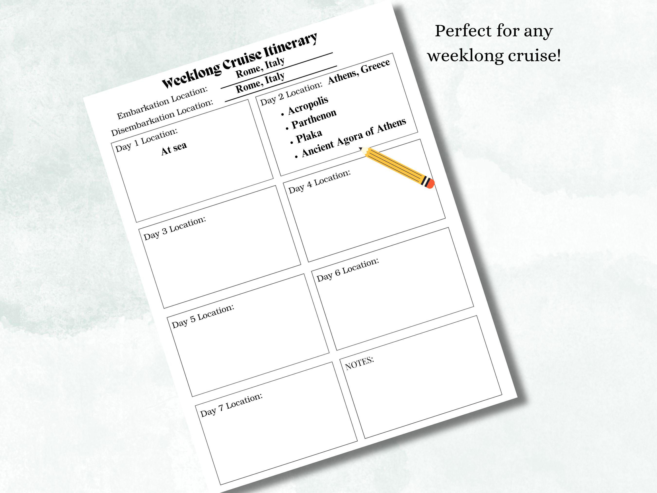 Digital/printable Weeklong Cruise Itinerary Planner - Etsy