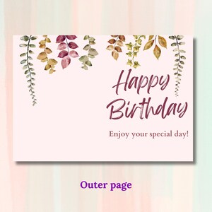 Cartão de aniversário floral simples com retrato para ela para imprimir