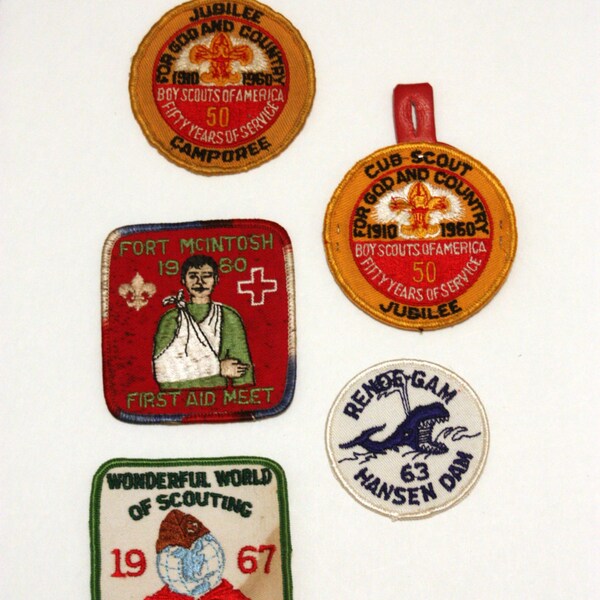 Jahrgang Pfadfinder-Patches, Satz von Pfadfinder-Patches, Retro Pfadfinder-Patches, Boy Scouts 1960er Jahre sofortige Collection, Movie Props, Mann Höhle