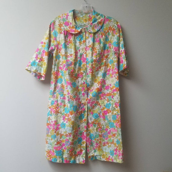 Vintage Funky Floral House Dress Robe Housecoat Sm