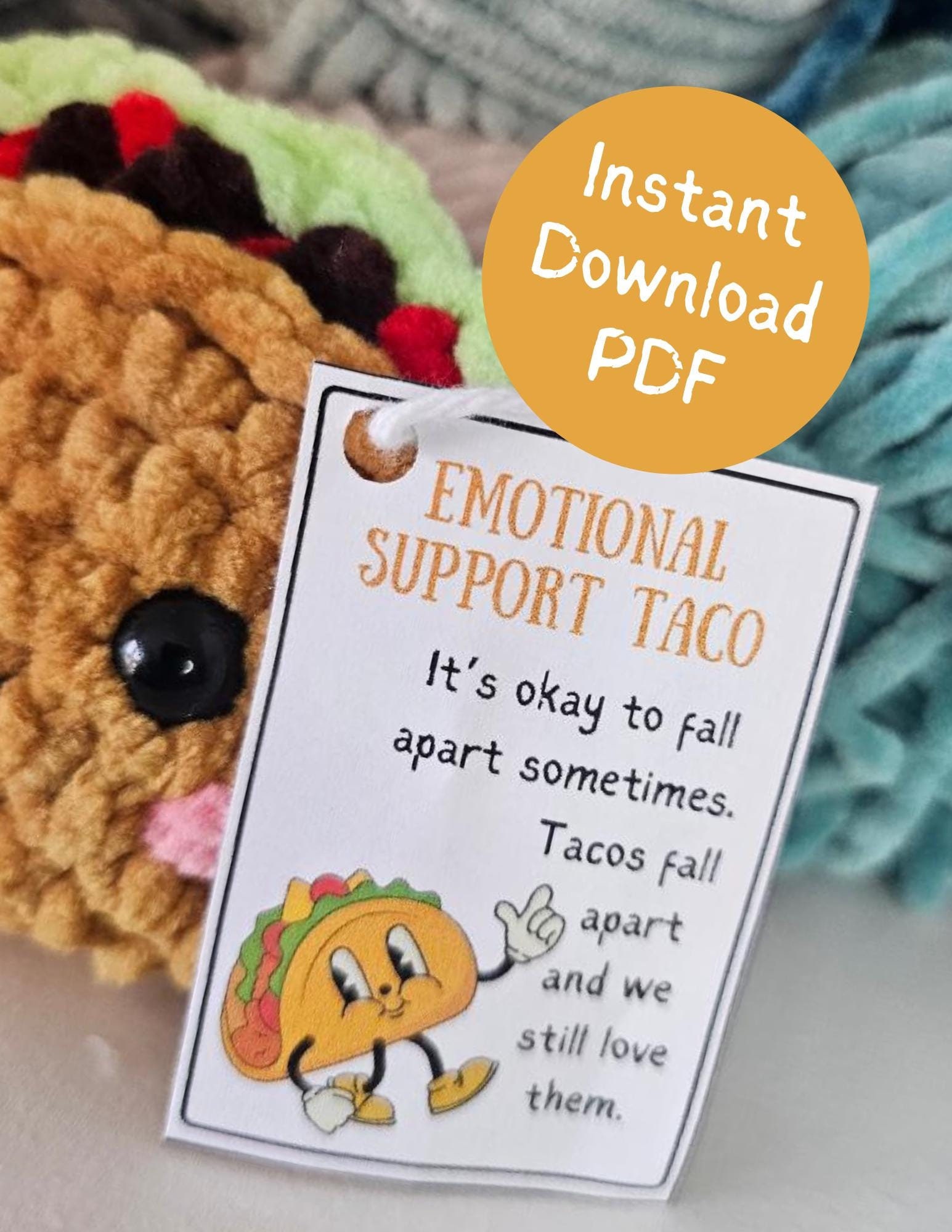 3 Emotional Support Taco Anhänger, PDF Datei für Crochet Emotional Support Taco