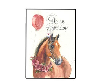 Birthday Horse Card, Horse with Balloon, Personalized Horse Card