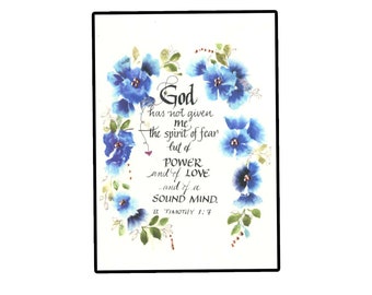 Beautiful Bible Verse card with watercolor flowers and Calligraphy, Christian Card