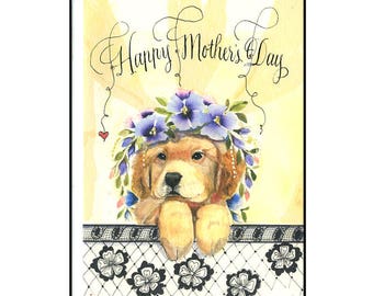 Cute Golden Retriever Puppy Mother's Day card, Mothers day Card, Golden Retriever card, Dog lovers card for mom