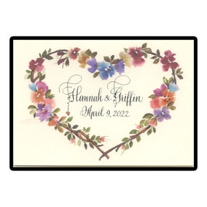 Personalized Wedding Card: Watercolor Floral Heart, Calligraphy Keepsake