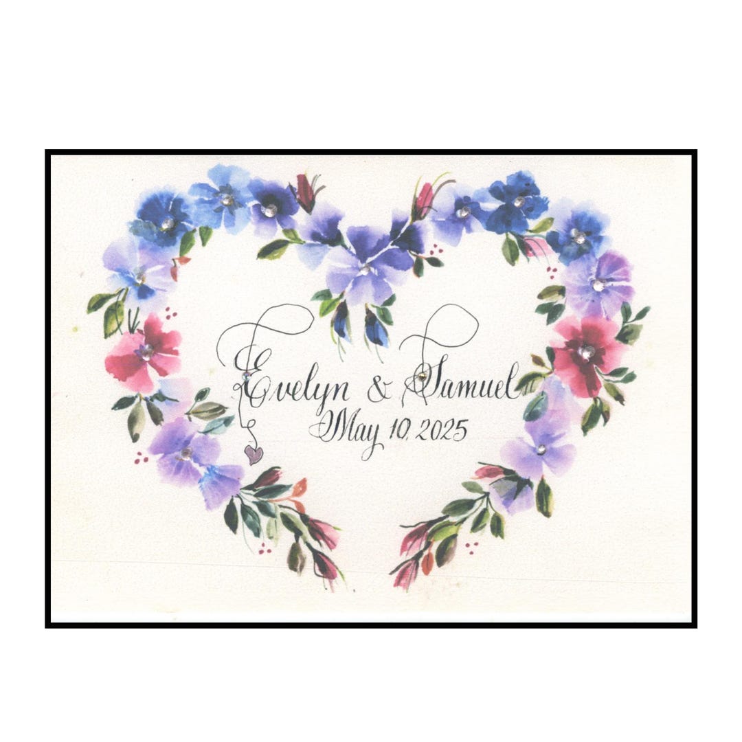 Personalized Watercolor Floral Heart Wedding Card: Calligraphy Keepsake ...