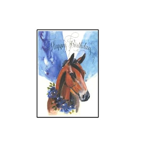 Bay Colt Horse Card, Horse Greeting Card, Colt with Flowers