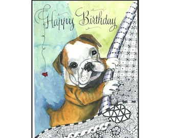 Birthday card, English Bulldog Birthday Card, English Bulldog Puppy Card, Bully lover's card, Dog Greeting Card