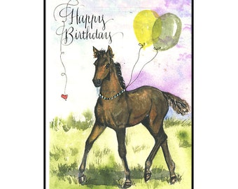 Horse Birthday Card in Watercolor, Horse Lover Birthday card