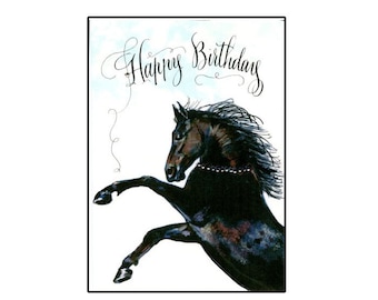 Birthday Horse card, Black Horse Birthday Card, Rearing Black Horse Card, Handmade Horse Card