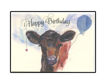 Cute Brown Calf Birthday Card, Unique Handmade Cow Card