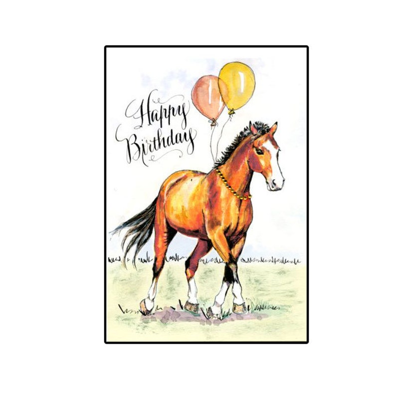 Handmade Birthday Horse Card, Bay Horse Birthday, Horse with Balloons image 1