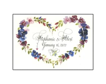 Beautiful watercolor Wedding Heart card, Wedding Card Keepsake, Unique Floral heart card