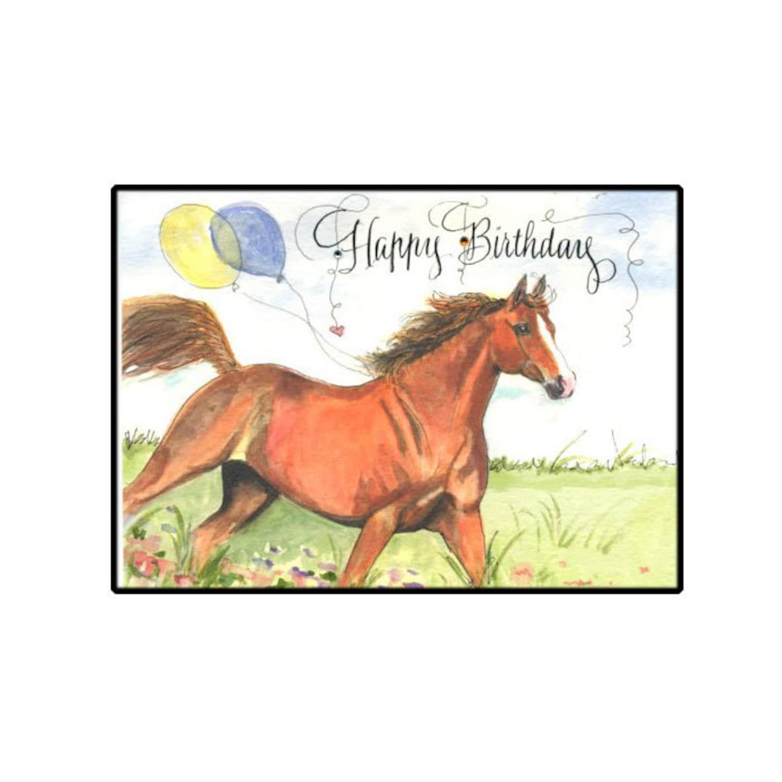 Biglietto d'auguri per cavalli, biglietto d'auguri floreale per