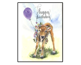 Cute Jersey Calf Birthday Card, Jersey Cow Birthday card, Dairy Cow card, Farm Animal Card