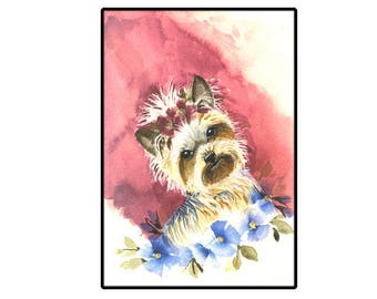 Yorkshire Terrier Watercolor Greeting Card, Yorkie Dog Art