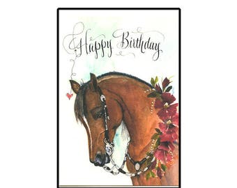 Western Show Horse Birthday card in Watercolor with Calligraphy, Horse Birthday card, Gift for Daughter